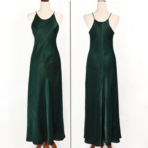 Vintage 90s Metallic Dark Green HAMPTON NITES Sleeveless Maxi Dress